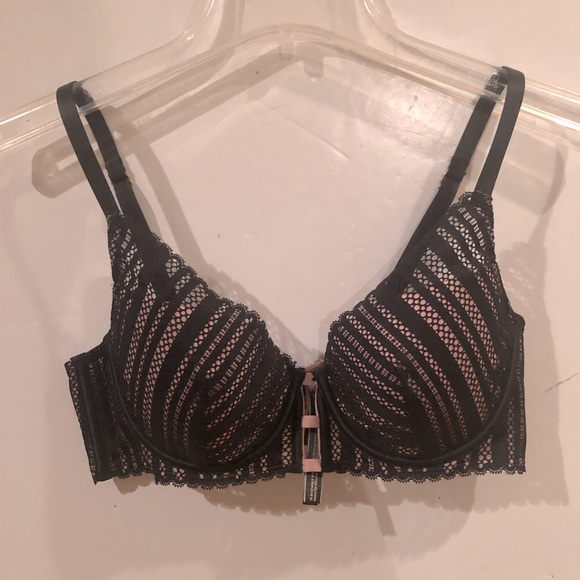 VICTORIA’S SECRET Black Lace with Pink Lining Lined Plunge BRA 36C NWT - Picture 1 of 9